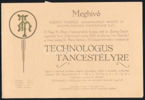 1933 Meghívó technologus táncestélyre, Lloyd palota, Bp., V., Mária Valéria u. 12., dombornyomott ar...