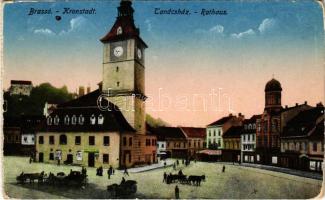 1917 Brassó, Kronstadt, Brasov; Tanácsház, városháza, piac / Rathaus / town hall, market (kopott sarkak / worn corners)