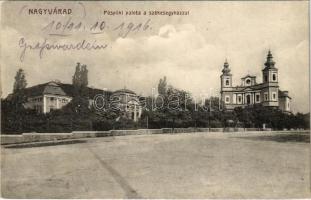 1916 Nagyvárad, Oradea; Püspöki palota a székesegyházzal / bishop's palace with cathedral (ázott sarok / wet corner)