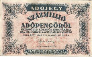 1946. 100.000.000AP vízjel nélkül, fehér papíron, hátlapi szöveg vastag betűvel T:II