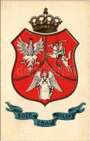 Boze Zbaw Polske / Isten óvja Lengyelországot. Első világháborús lengyel hazafias propaganda, dombornyomott címer / WWI Polish military patriotic propaganda with coat of arms, embossed