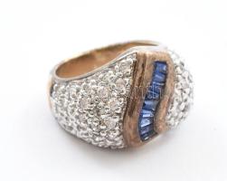 Ezüst (Ag) kék köves gyűrű, jelzett, méret: 53, bruttó: 11 g