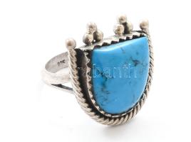 Ezüst (Ag) kék köves gyűrű, jelzett, méret: 57, bruttó: 10,1 g