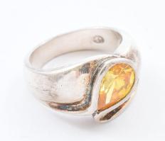 Ezüst (Ag) sárga köves gyűrű, jelzett, méret: 56, bruttó: 7,9 g
