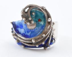 Ezüst (Ag) zománcozott gyűrű, jelzett, méret: 59, bruttó: 11,5 g