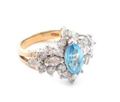 Ezüst (Ag) kék köves gyűrű, jelzett, méret: 52, bruttó: 5,5 g