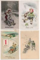 4 db RÉGI téli sport képeslap szánkózó gyerekekkel / 4 pre-1945 winter sport postcards: sledding children