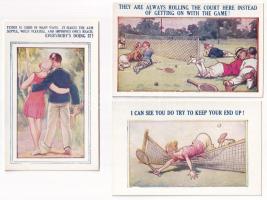 Tennis Comic - 5 db régi amerikai tenisz humor képeslap / 5 pre-1945 American sport postcards