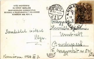 1938 Komárom, Komárnó; bevonulás, Horthy Miklós, Purgly Magdolna, Imrédy Béla, Teleki Pál / entry of...