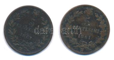 Olaszország 1861. 5c bronz "II. Viktor Emánuel" (2xklf) "M" és "N" ver...