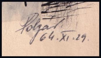 Polgár jelzéssel (Polgér Csaba?): Sebesült. Tus, akvarell, papír, 20,5x29 cm