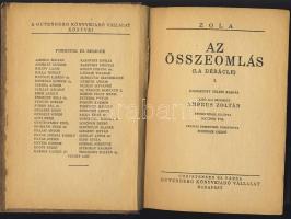 É.n. Zola összes művei I-II-III-IV. első kiadású kötete, Zádor István rajzaival a Christensen és Társa Gutenberg könykiadó vállalat kiadásába, Budapest, elválvt gerinccel