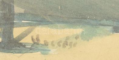 Vecsési Sándor (1930-2015): Szélső házak. Akvarell, papír, jelzett. Dekoratív, üvegezett fakeretben,...