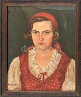 Gádor Emil jelzéssel: Lány portré. Olaj, karton. Dekoratív, üvegezett, kissé sérült fakeretben, 42×32 cm