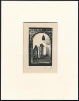 Molnár C. Pál (1894-1981): Imádkozás, fametszet, papír, paszpartuban, utólagos jelzéssel, 7,5×4,5 cm