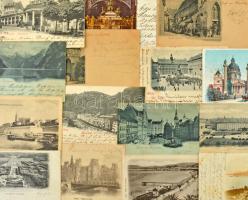 Kb. 120 db RÉGI külföldi város képeslap vegyes minőségben, sok hosszú címzéses / Cca. 120 pre-1945 European town-view postcards in mixed quality, many pre-1905