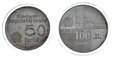 1974. 50Ft Ag "50 éves a Magyar Nemzeti Bank" + 100Ft Ag "50 éves a Magyar Nemzeti Bank" T:1- (PP) patina Adamo EM44, EM45