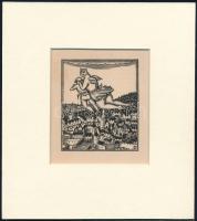 Kozma Lajos (1884-1948): Repülés. Fametszet, papír, jelzett a metszeten, paszpartuban, 8×6,5 cm