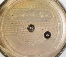 Ezüst tokos mechanikus, kulcsos zsebóra, jelzett, működik, sérült számlap, d: 42 mm