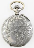 Ezüstözött fém tokos mechanikus, zsebóra, működik, d: 44 mm