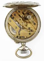 Ezüstözött fém tokos mechanikus, zsebóra, működik, d: 44 mm