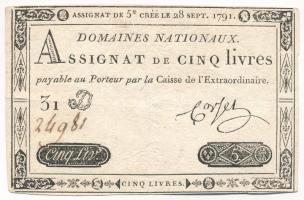 Franciaország 1791. 5L Assignata T:F France 1791. 5 Livres Assignata C:F Krause P#A49