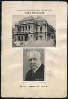 1940 Lehár Ferenc (1870-1948) 70. születésnapjára rendezett operagála fényképes meghívója, rajta a zeneszerző autográf aláírásával / 70th anniversary of composer Franz Lehar (1870-1948) Opera invitation card with autograph signature