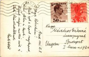 1935 Arad, Római katolikus templom, tér, szobor, Bere étterem, vendéglő, szobor, Dacia Romania, City...