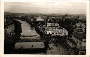 Nagyvárad, Oradea; látkép a várossal, híd, zsinagóga, cukrászata, Friedmann Dezső, Czillér Imre, Herskó József és Deutsch üzlete / bridge, river, synagogue, shops