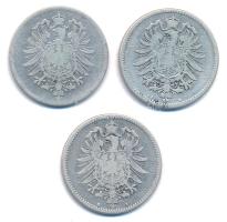 Német Birodalom 1874G 1M + 1875A 1M Ag + 1876A 1M Ag T:VF,F 
German Empire 1874G 1 Mark Ag + 1875A ...
