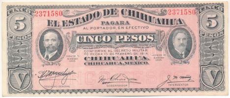Mexikó / Forradalom / Chihuahua 1915. 5P hátoldalán fekte felülbélyegzés T:AU Mexico / Revolution / Chihuahua 1915. 5 Pesos with black stamp on back C:AU Krause P#S532.c