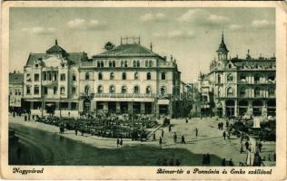 1941 Nagyvárad, Oradea; Bémer tér, Pannónia és Emke szálló / square, hotels (EK)