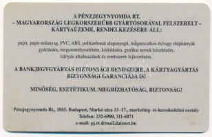 DN A Pénzjegynyomda Rt. műanyag, kártyaformátumú reklámja, előlapon Horváth Endre: Hollókői Menyecsk...