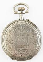 Ezüstözött mechanikus zsebóra, számlapon kis sérülés, működik, m: 50 mm