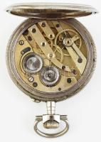 Ezüstözött mechanikus zsebóra, számlapon kis sérülés, működik, m: 50 mm