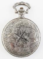 Ezüstözött Henry Castignac mechanikus, szarvasos zsebóra, működik, m: 46 mm