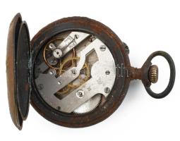 Katonai mechanikus zsebóra, működik, rozsdás, d: 49 mm