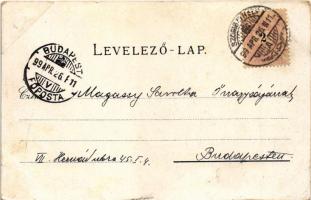 1899 (Vorläufer) Komárom, Komárno; Városháza, kaszinó, takarékpénztár, híd, kioszk / town hall, casi...