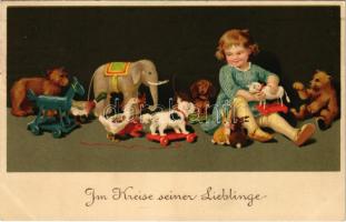 1914 Im Kreise seiner Lieblinge / Kislány babákkal / Girl with dolls. Meissner & Buch Künstler-Postkarten Serie 2000. Puppenmütterchen litho