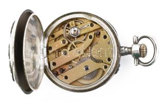 Ezüst női mechanikus zsebóra, szép állapot,működik, d: 29 mm