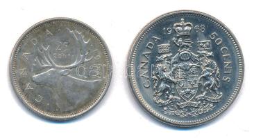 Kanada 1963. 25c Ag "II. Erzsébet" + 1968. 50c Ni "II. Erzsébet" T:XF,AU Canada ...