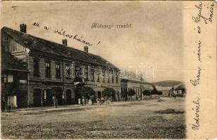 1905 Hátszeg, Hateg; Városháza, Eperjesi J. üzlete. Meskó Testvérek kiadása / town hall, shops (kopott sarkak / worn corners)