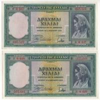 Görögország 1939. 1000Dr (2x) T:F szép papír, fo. Greece 1939. 1000 Drachmai (2x) C:F fine paper, spotted