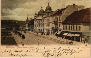 1899 (Vorläufer) Kolozsvár, Cluj; Fő tér keleti oldala, Szele Márton, Stein Bertalan üzlete. Kováts P. Fiai kiadása / square, shops (EK)