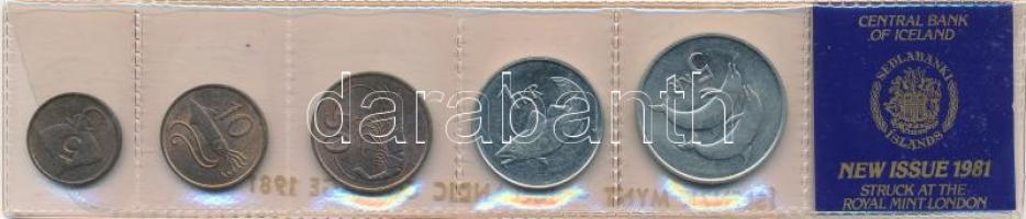 Izland 1981. 5a-5K (5xklf) forgalmi sor fólia tokban T:1,1- Iceland 1981. 5 Aurar - 5 Krona (5xdiff) coin set in foil packing C:UNC,AU