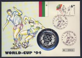 Bulgária 1994. 500L Ag "Labdarúgó VB" érmés borítékon alkalmi bélyegzős bélyeggel, hátoldali ismertető tanúsítvánnyal T:PP Csak 9000 db!