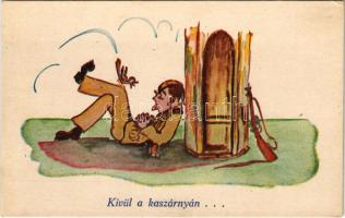 Kívul a kaszárnyán... Humoros magyar katonai művészlap / Hungarian military art postcard, humour (EK)