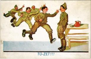 1939 TÜ-ZET!!! Humoros magyar katonai művészlap / Hungarian military art postcard, humour, smoking cigarettes (fl)