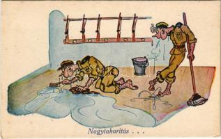 "Nagytakarítás..." Humoros magyar katonai művészlap / Hungarian military art postcard, humour (EK)