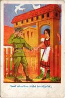 1944 Most akartam veled beszélgetni... Magyar katonai művészlap / Hungarian military art postcard, soldier with lady s: Klaudinyi (EK)